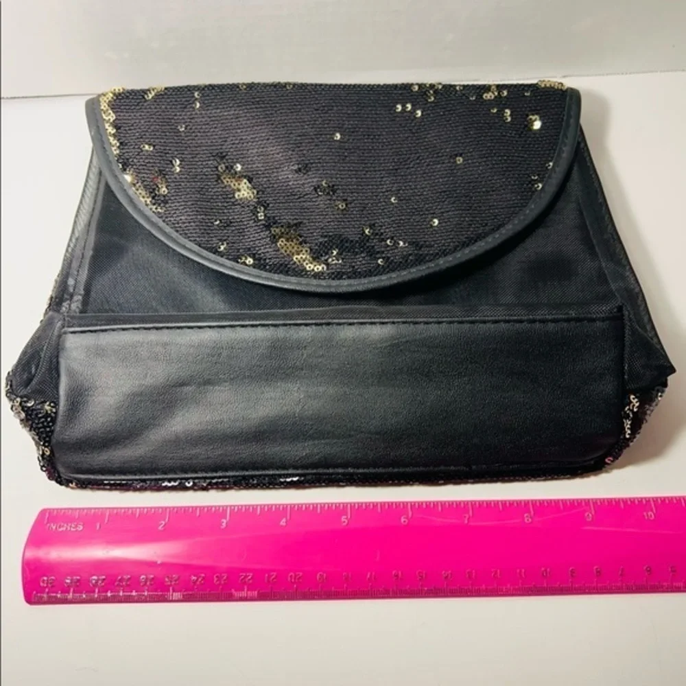 Gold sequins and black cosmetic bag- front is see through mesh very cute